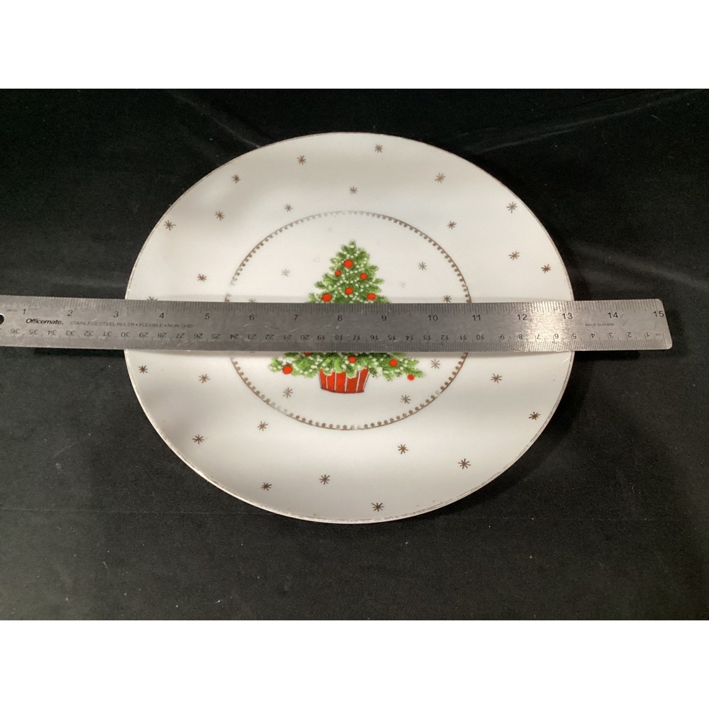 George Good Christmas Tree Plate/Platter 10-3/8" Gold Trim Snowflakes Festive *